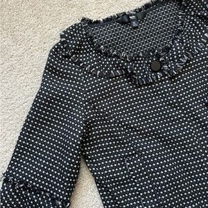Mossimo Black White Polka Dot Tweed Cropped Fringe Blazer Jacket XL